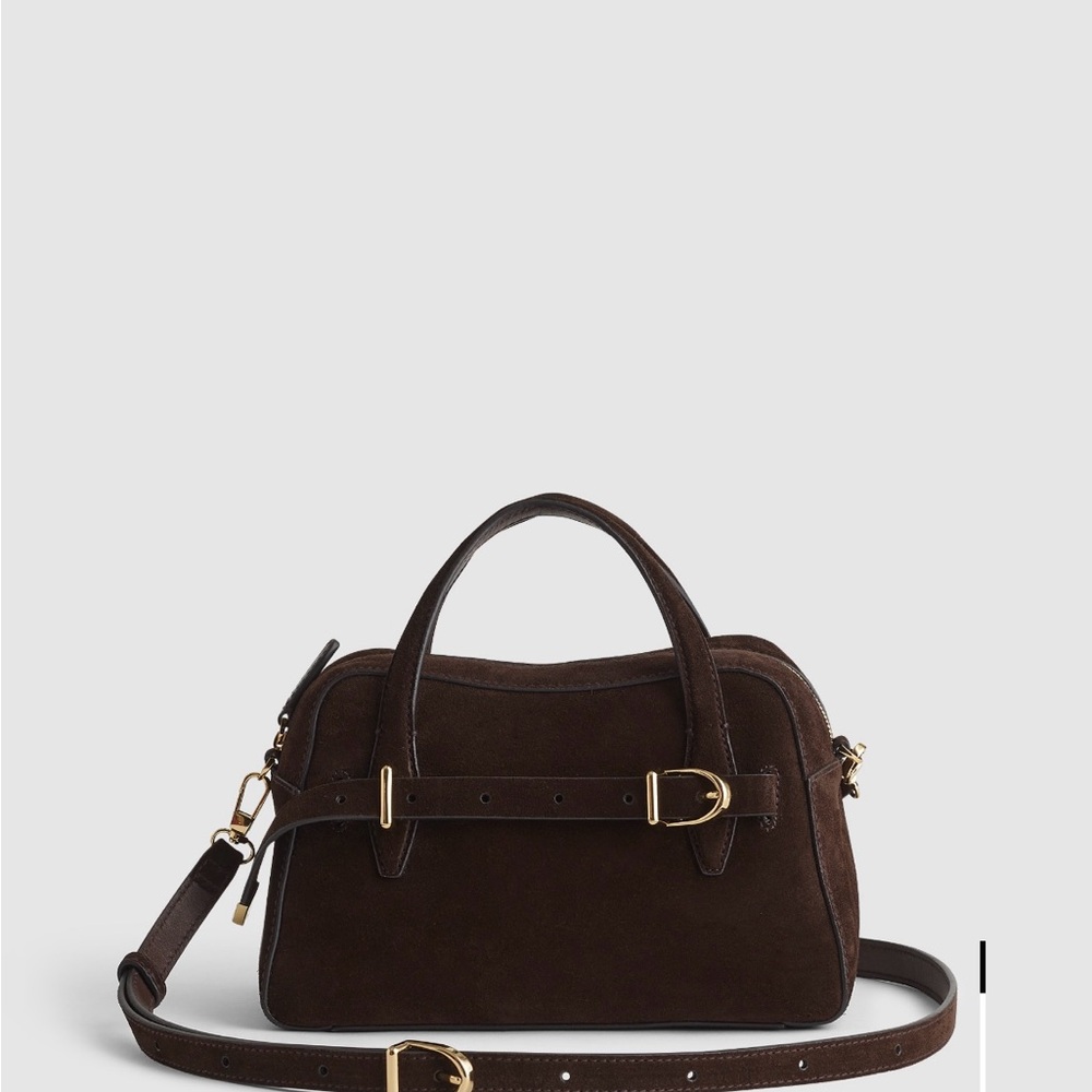 Madewell Dark Brown Suede Top-Handle Satchel with Strap